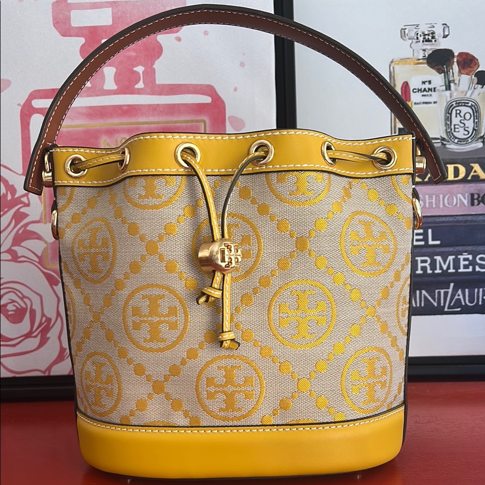 Tory Burch Yellow and Tan Bucket Bag
